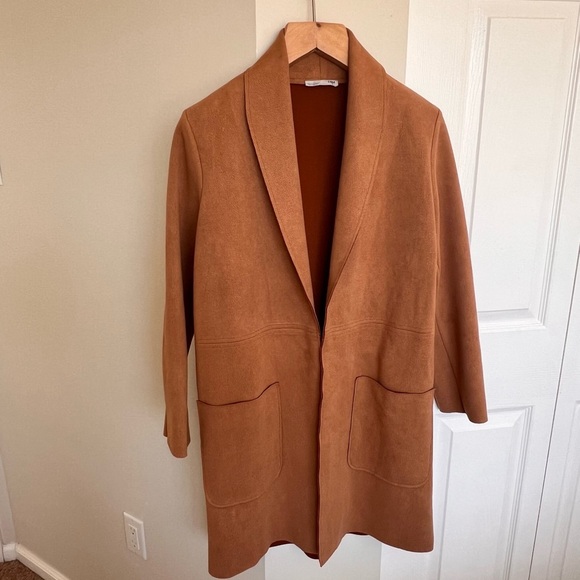 Zara Jackets & Blazers - Zara Brown/Camel Faux Suede Longline Coat